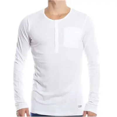 Frank Dandy Bamboo Long Sleeve Henley Shirt White * Fri Frakt *
