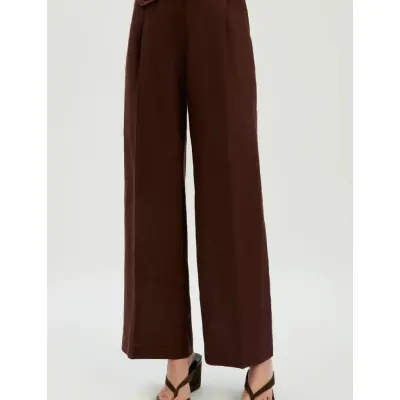 Bardot Geordy Hipster Linen Pant - Brown - 36