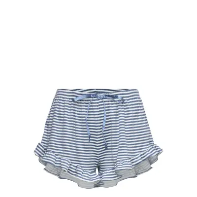 Hunkemöller Short Velours Ruffle Stripe Blå