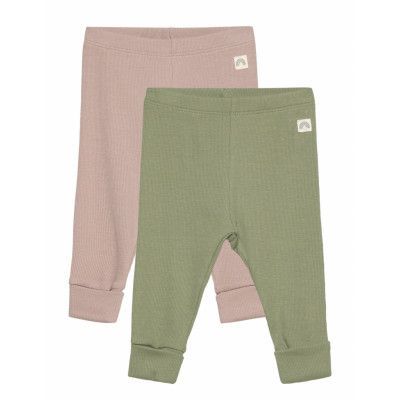 2 Pack Leggings Solid Rib Sweatpants Mjukisbyxor Grön Lindex