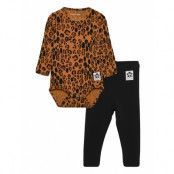 Basic Leopard Ls Body + Leggings *Villkorat Erbjudande Sets Sets With Body Multi/mönstrad Mini Rodini