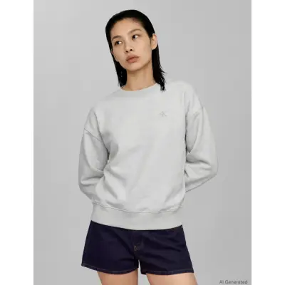 Calvin Klein Jeans Ls Rlxd Monogram French Terry Cr - Grey - L