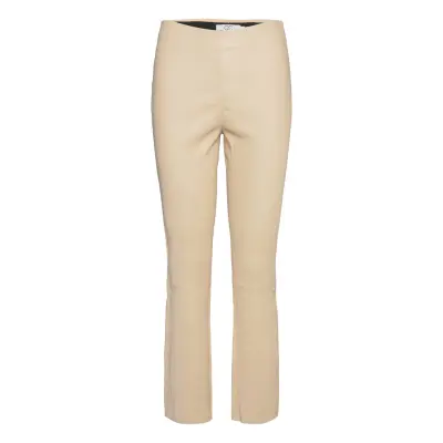 Cc Heart Cropped Leather Leggings Trousers Leather Leggings/Byxor Beige Coster Copenhagen