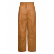 D1. Pleated Leather Pants Bottoms Trousers Leather Leggings-Byxor Brown GANT
