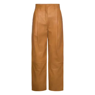 D1. Pleated Leather Pants Bottoms Trousers Leather Leggings-Byxor Brun GANT