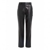 Faux Leather High Rise Straight Bottoms Trousers Leather Leggings-Byxor Black Calvin Klein Jeans