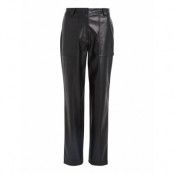 Faux Leather High Rise Straight Bottoms Trousers Leather Leggings-Byxor Svart Calvin Klein Jeans