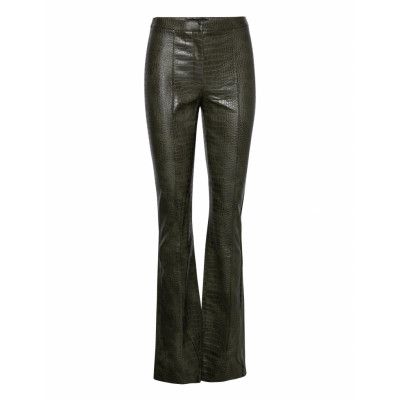 Mango Flared Trousers With Animal-Print Effect Khaki Green