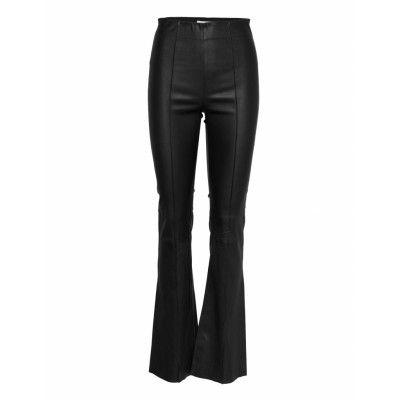 Floral Bootcut Leather Pants Trousers Leather Leggings/Byxor Svart REMAIN Birger Christensen
