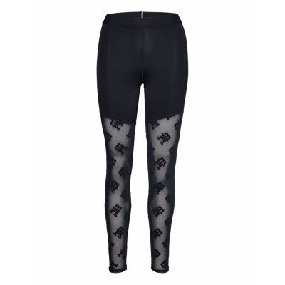 Hw Monogram Flock Legging 7/8 Leggings Svart Tommy Sport