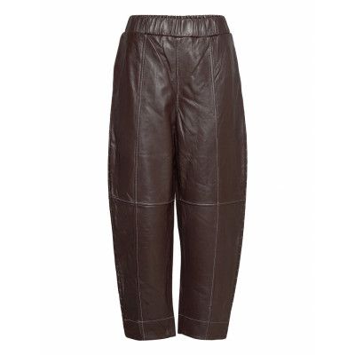 Lamb Leather Trousers Leather Leggings/Byxor Brun Ganni