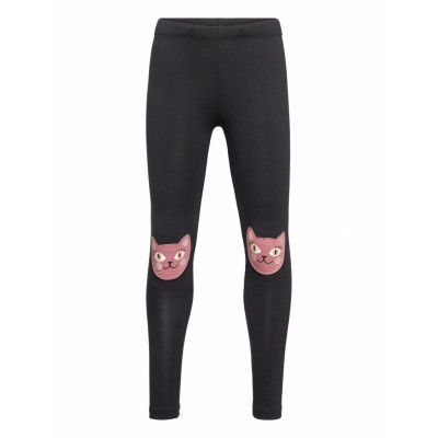 Leggings Cat Kneepatch Bottoms Leggings Black Lindex