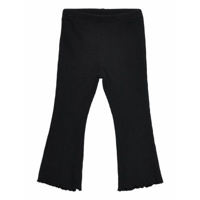 Leggings Flare Rib W Frill Edg Bottoms Trousers Svart Lindex