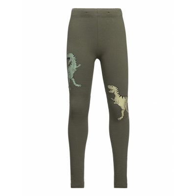 Leggings Placed Print Dino Bottoms Leggings Grön Lindex