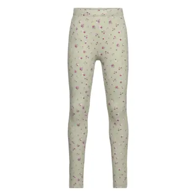 Leggings Rib Aop Flowers Bottoms Leggings Green Lindex
