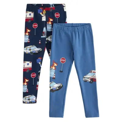 Lindex Leggings 2 Pack Trucks Blå