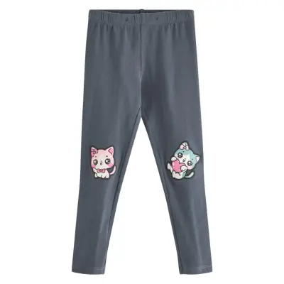 Lindex Leggings Cat Applique At Knees Grå