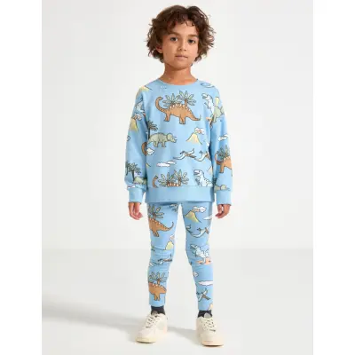 Lindex Leggings Dino Aop - Blue - 92