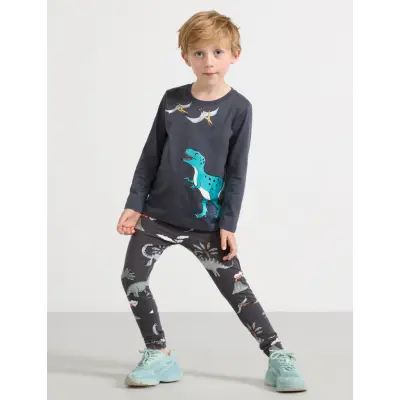Lindex Leggings Dino Aop - Grey - 92