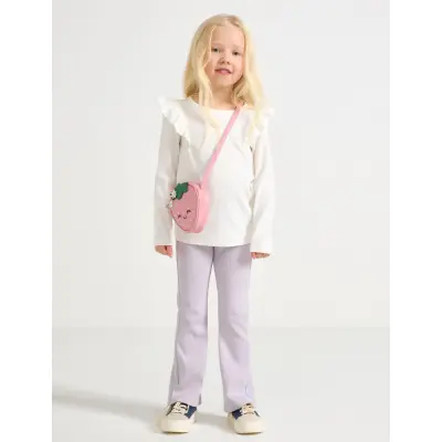 Lindex Leggings Flare 2X2 Rib - Purple - 104