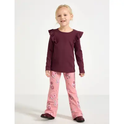 Lindex Leggings Flare Br Aop - Pink - 116