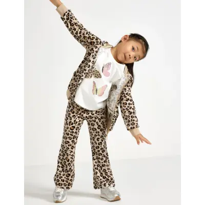 Lindex Leggings Flare Velour Aop Leo - Beige - 122