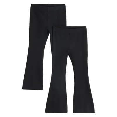Lindex Leggings Rib Flare 2 Pack - Black - 122