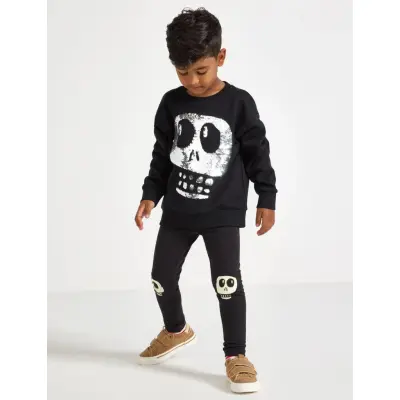 Lindex Leggings Skull Knee Patch Glow - Black - 110