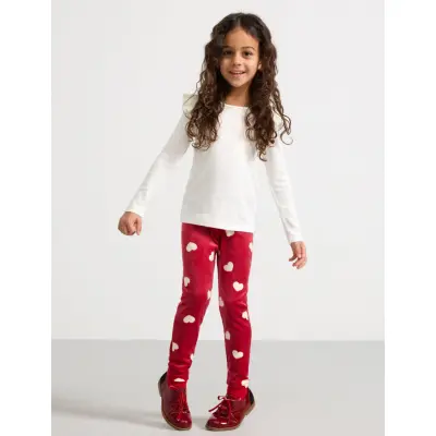 Lindex Leggings Velour Aop Hearts - Red - 92