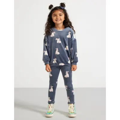 Lindex Leggings Velour Aop Rabbits - Grey - 92