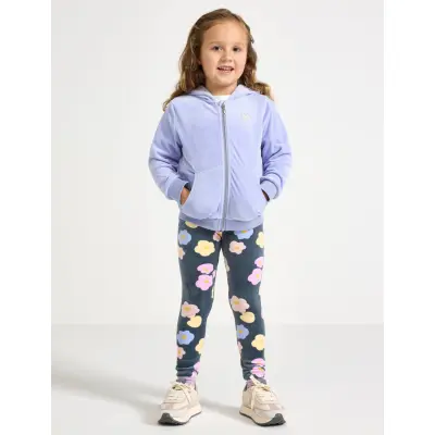 Lindex Leggings Velour Bloom Aop - Grey - 104