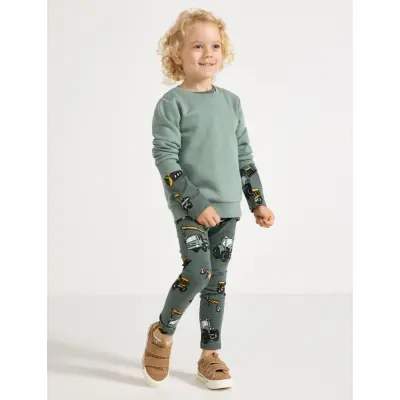 Lindex Leggings Working Vehicles Aop - Green - 98
