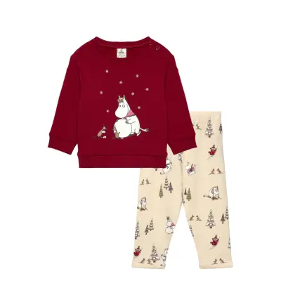 Lindex Set Sweater Leggings Moomin - Burgundy - 68