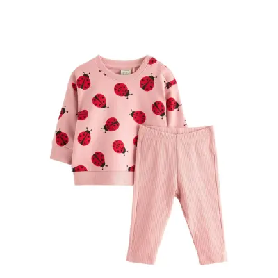 Lindex Set - Sweatshirt And Leggings - Pink - 104