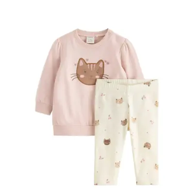 Lindex Set - Sweatshirt And Leggings - Pink - 92