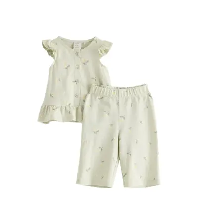 Lindex Set - Top And Leggings - Green - 62
