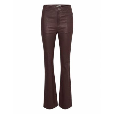 Littiagz Mw Flared Pants Bottoms Trousers Leather Leggings-Byxor Brun Gestuz