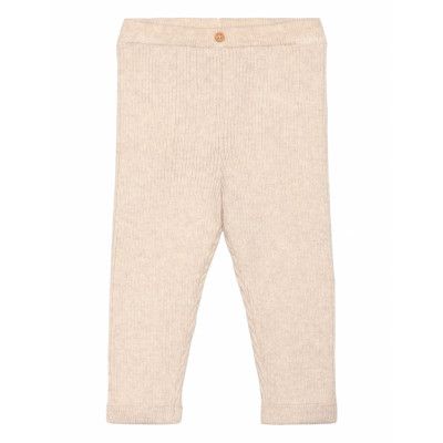 Mango Cotton Ribbed Leggings Beige