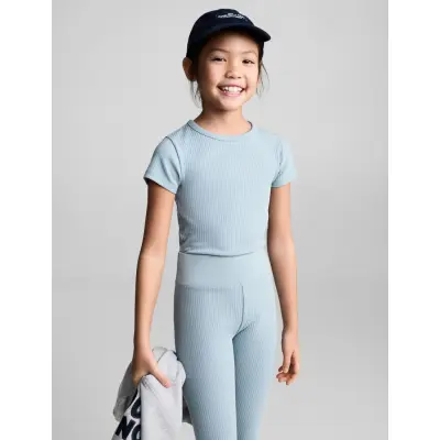 Mango Cotton Ribbed Leggings - Blue - 152