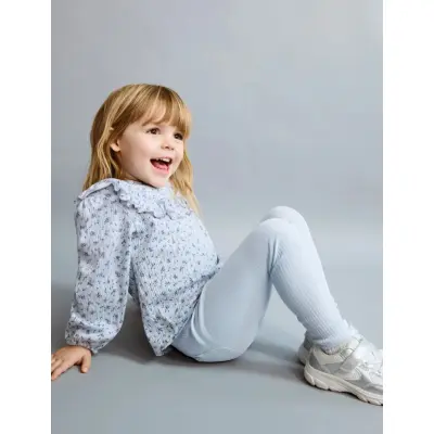 Mango Cotton Ribbed Leggings - Blue - 3-4