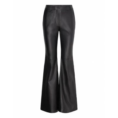 Mango Flared Leather Trousers Svart