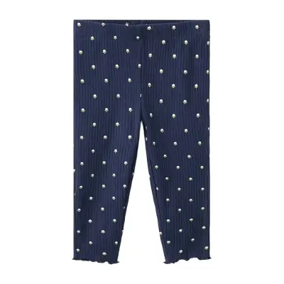 Mango Ribbed Floral Leggings - Navy - 3-4