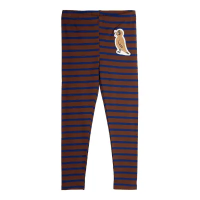 Mini Rodini Stripe Bird Patch Leggings - Brown - 128/134