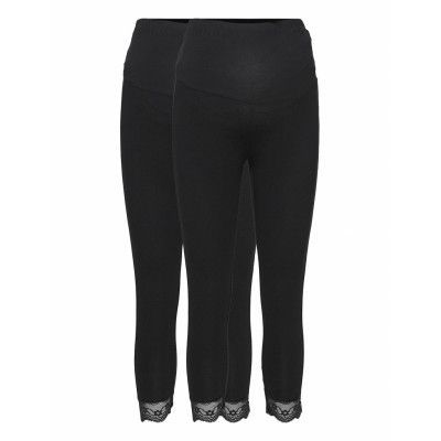 Mleliana 3/4 Jersey Lace Legging 2pack A Leggings Svart Mamalicious