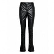 Mollie Slit Trousers Bottoms Trousers Leather Leggings-Byxor Svart Gina Tricot