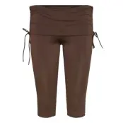 Monki Ruched Low Rise Capri Leggings - Brown - L