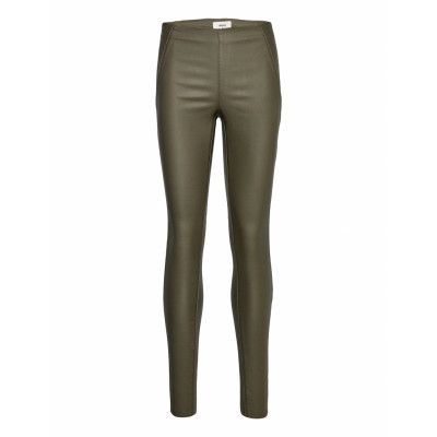 Objbelle Mw Coated Leggings Noos *Villkorat Erbjudande Trousers Leather Leggings/Byxor Khakigrön Object