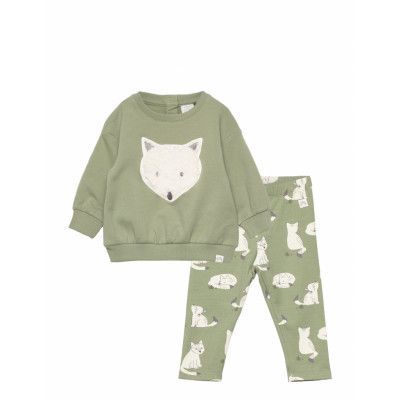 Set Sweater Leggings Wolf Sets Sets With Long-sleeved T-shirt Grön Lindex