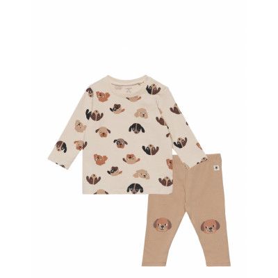 Set Top Leggings Dogs *Villkorat Erbjudande Sets Sets With Long-sleeved T-shirt Beige Lindex