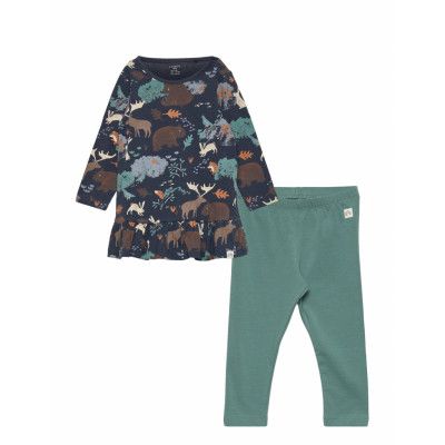 Set Tunic Leggings Forest Anim Sets Sets With Long-sleeved T-shirt Blå Lindex